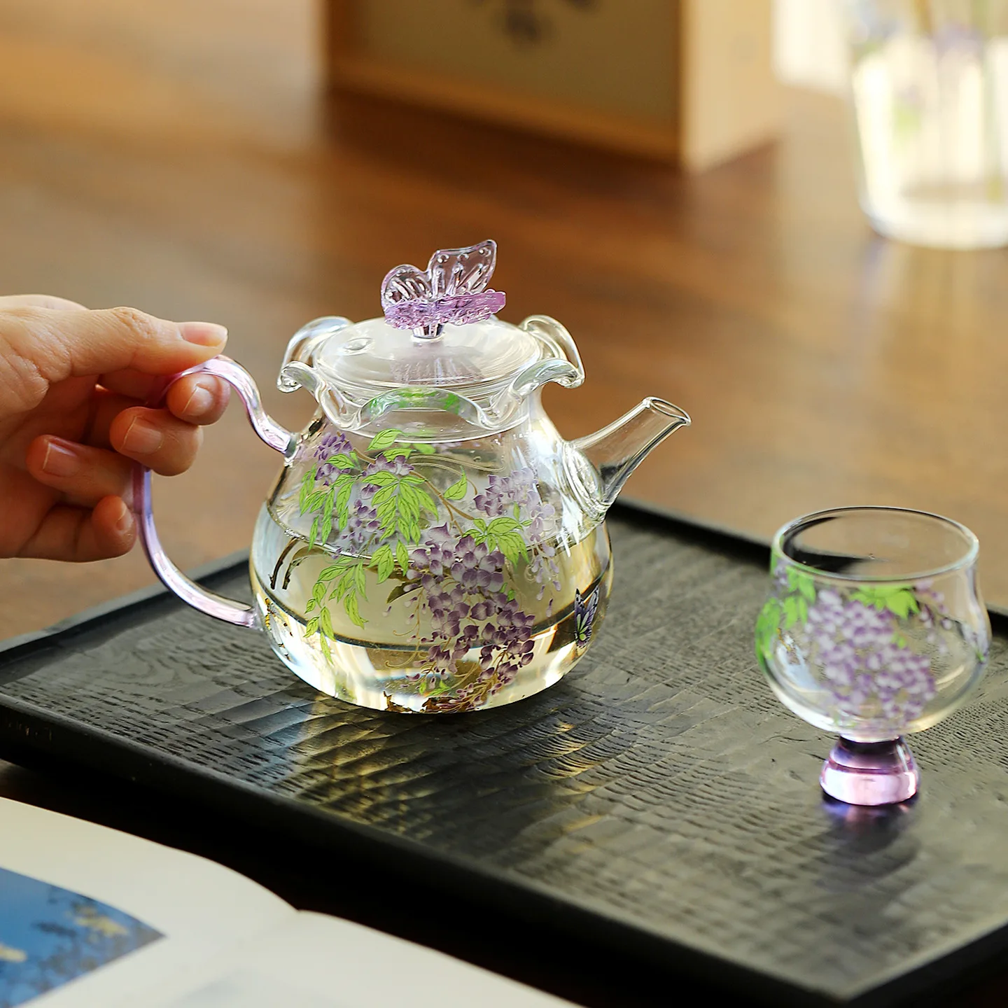 Wisteria Glass Mini Candle Tea Warmer Base, Constant Temperature Surround Boiling Tea Utensil
