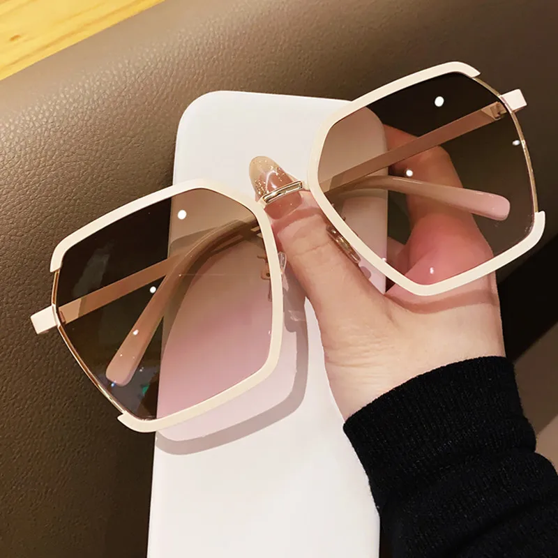 Women Square Sunglasses for Men Oversized White Tea Original Brand Design Sun Glasses Female Shades Travel Sunshade