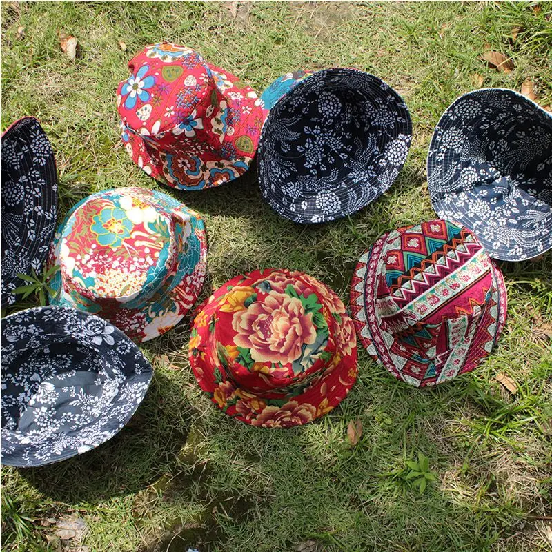 2024 New Creative Pure cotton double-sided printing Fisherman Hat Outdoor Leisure Sunshade cap