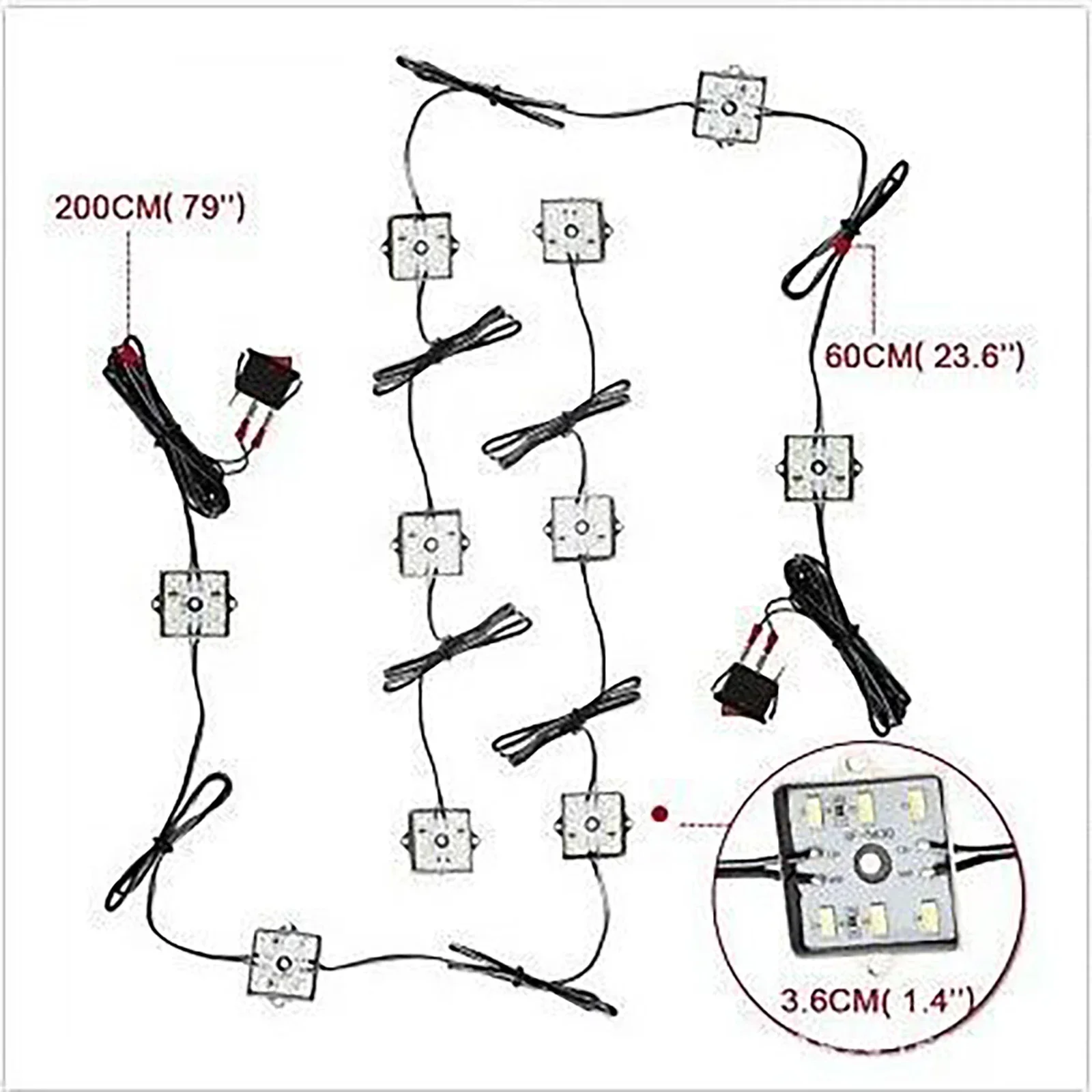 2m Universal LED Lights Pickup Truck Bed Ambient Lighting 12V 6000K 10Pcs 48 LEDs Waterproof for RV Van Boat Pickup