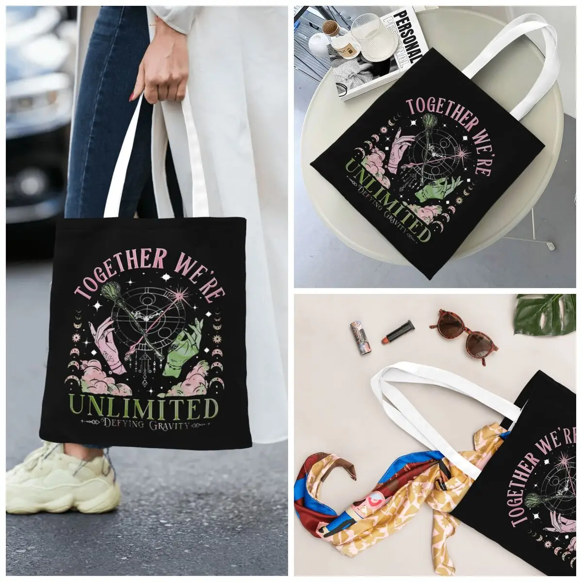 

Wicked Together We're Unlimited, Wicked The Musical Tote Bags Women Handbag Foldable College Shoulder Bag Reusable Grocery Bag