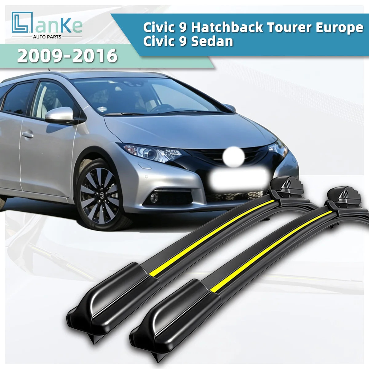 

Lanke Wiper Fit For Honda Civic 9 Hatchback Tourer Europe/ Civic 9 Sedan (2009-2016) Natural Rubber Strip Boneless Front Wiper