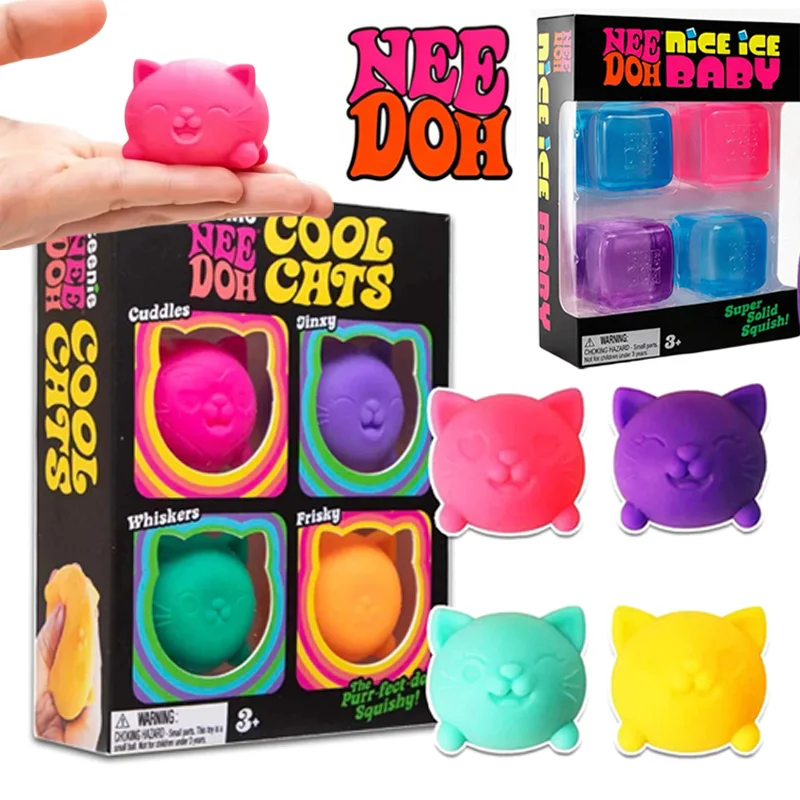 

4 Pack Needoh Cool Cat Squishy Toys Slow Rise Stress Relief Ball Sensory Fidget Toys for Adult Kids Anti-Anxiety Sensory Toys