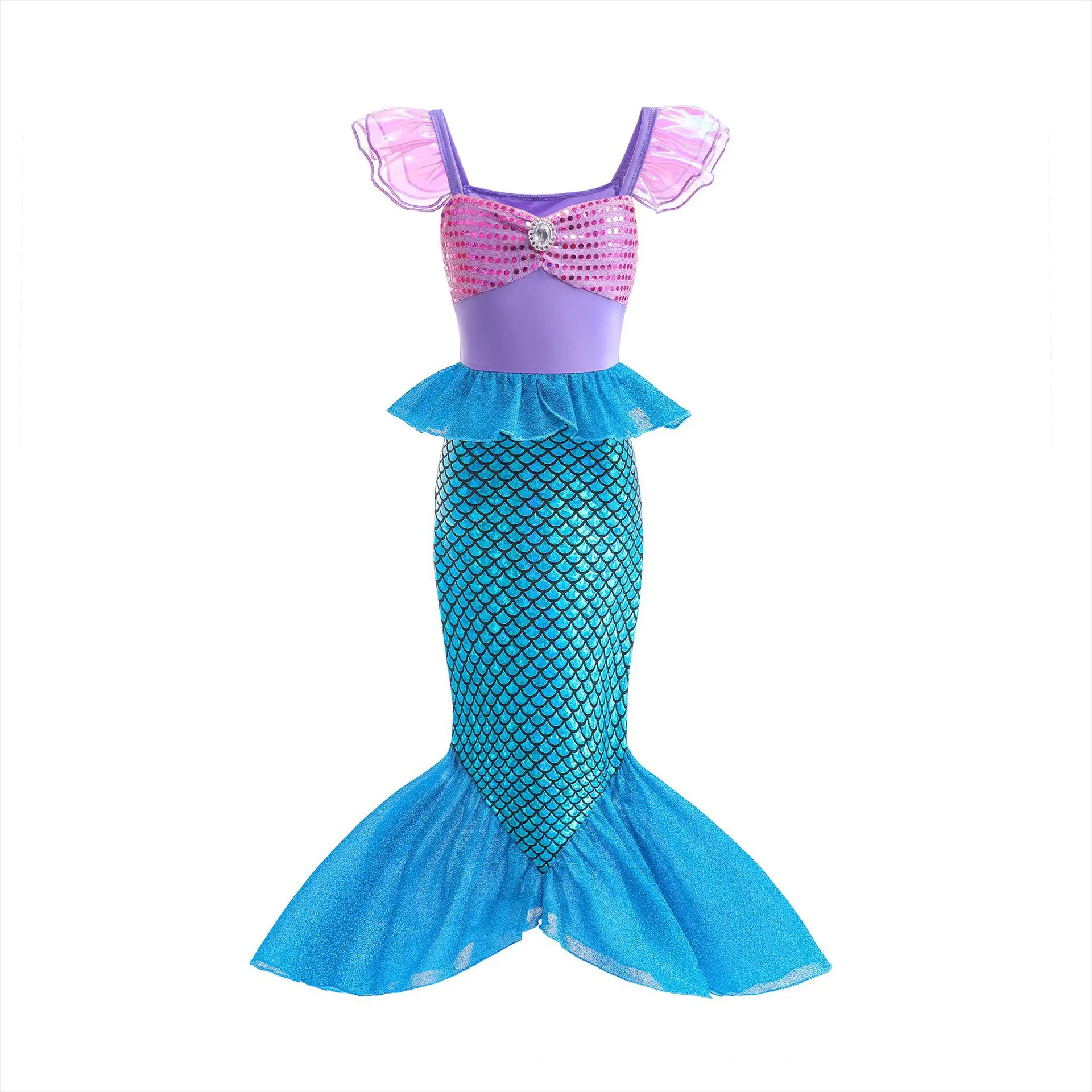 Abito da festa di compleanno a sirena Costume da sirena per ragazza estiva Carnevale Abiti cosplay anime 2-10 anni Abito da ballo per travestimento fantasia per bambini