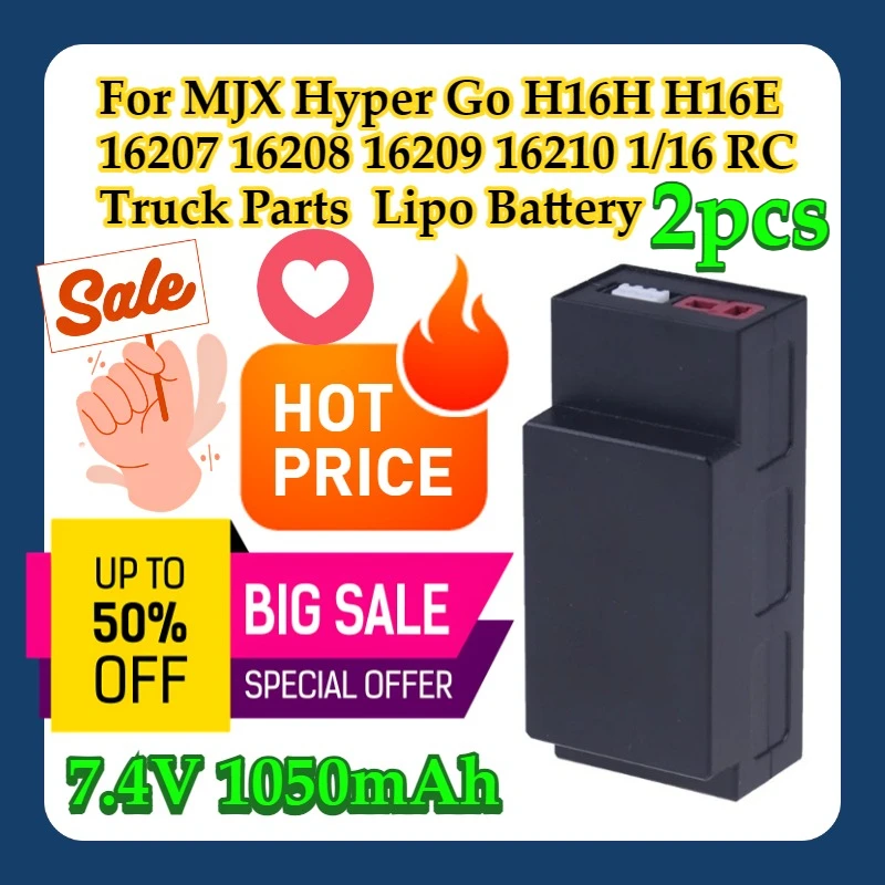 

2pcs For MJX Hyper Go H16H H16E 16207 16208 16209 16210 1/16 RC Truck Parts 7.4V 1050mAh Lipo Battery