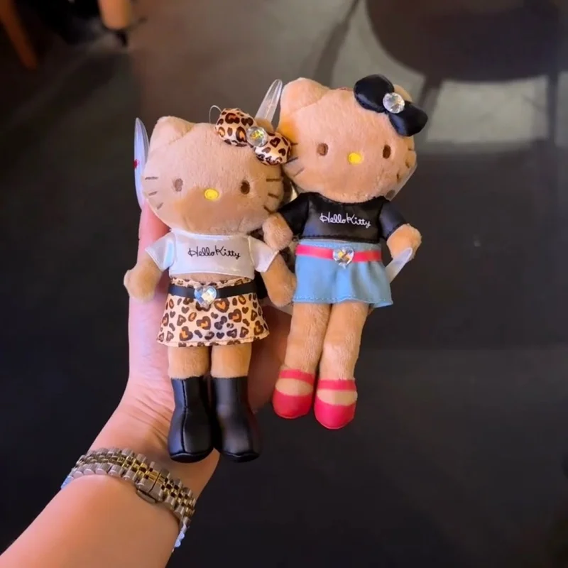 Anime Hello Kitty Hibiscus Black Plush Toy Keychain Leopard Print Skirt KT Long Legs Baddie Outfit Kitty cat Stuffed doll charm - view 6