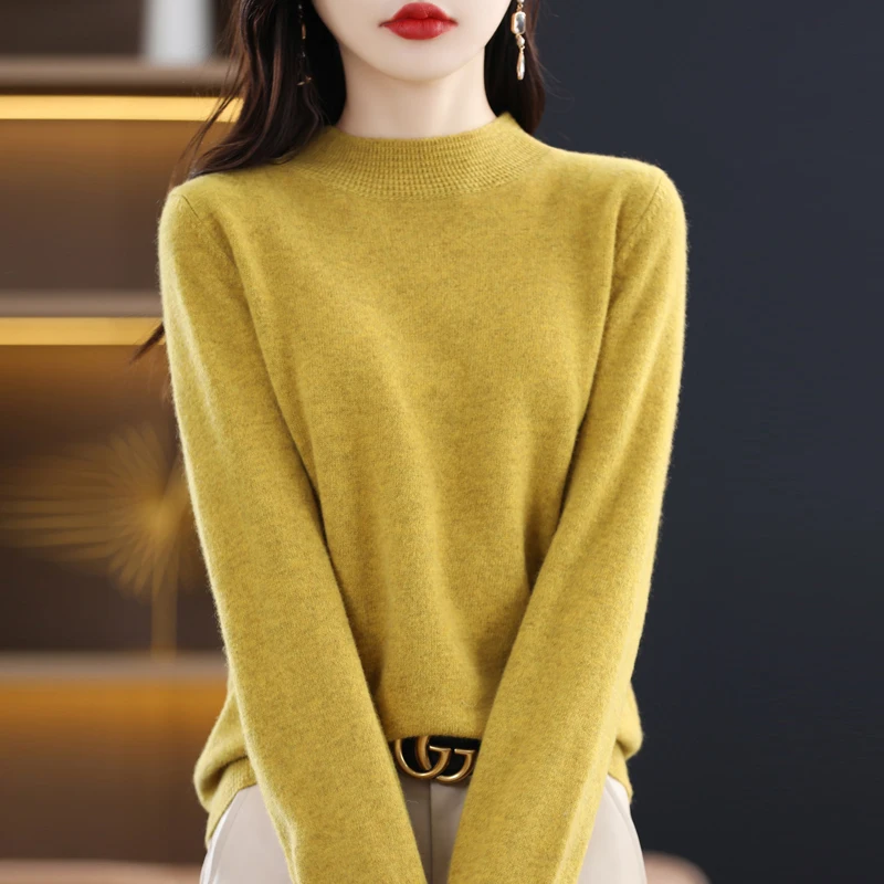 

100% Merino Wool Cashmere Sweater Women's Sweater Semi-High-Necked Long-Sleeved Pullover New Warm Pullover In Autumn And Winter.