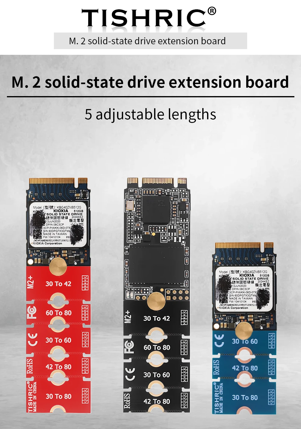 TISHRIC M2 2230 2242 2260 2280 SSD-Erweiterungsplatinen-Adapter M.2 NGFF NVME Länge verlängern Adapter Halterung Karte 5 einstellbare Längen – Detail 1