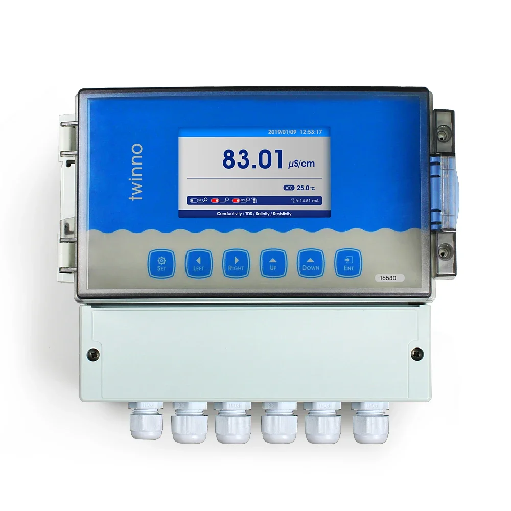 

CE Certified Industrial Online Conductivity/Salinity/TDS/Resistivity Meter Probe RS485 4~20mA Digital Color LCD Trend Chart