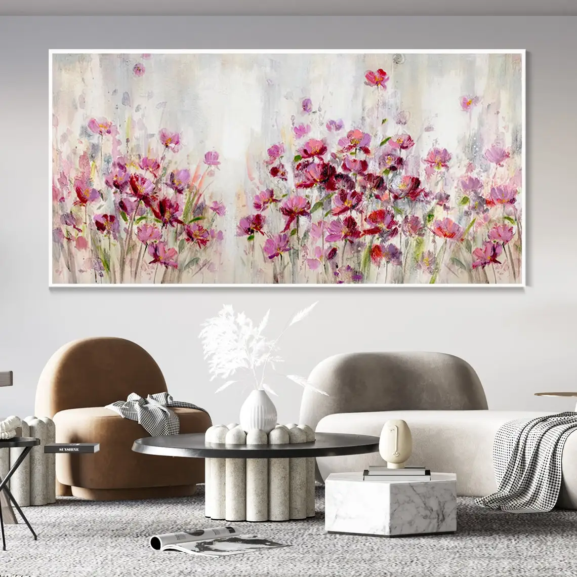 Large Wall Red Flower Hand Painted Oil Painting Blooming Flower Canvas Texture Knife Landscape Paintings Abstract Plant Wall Art