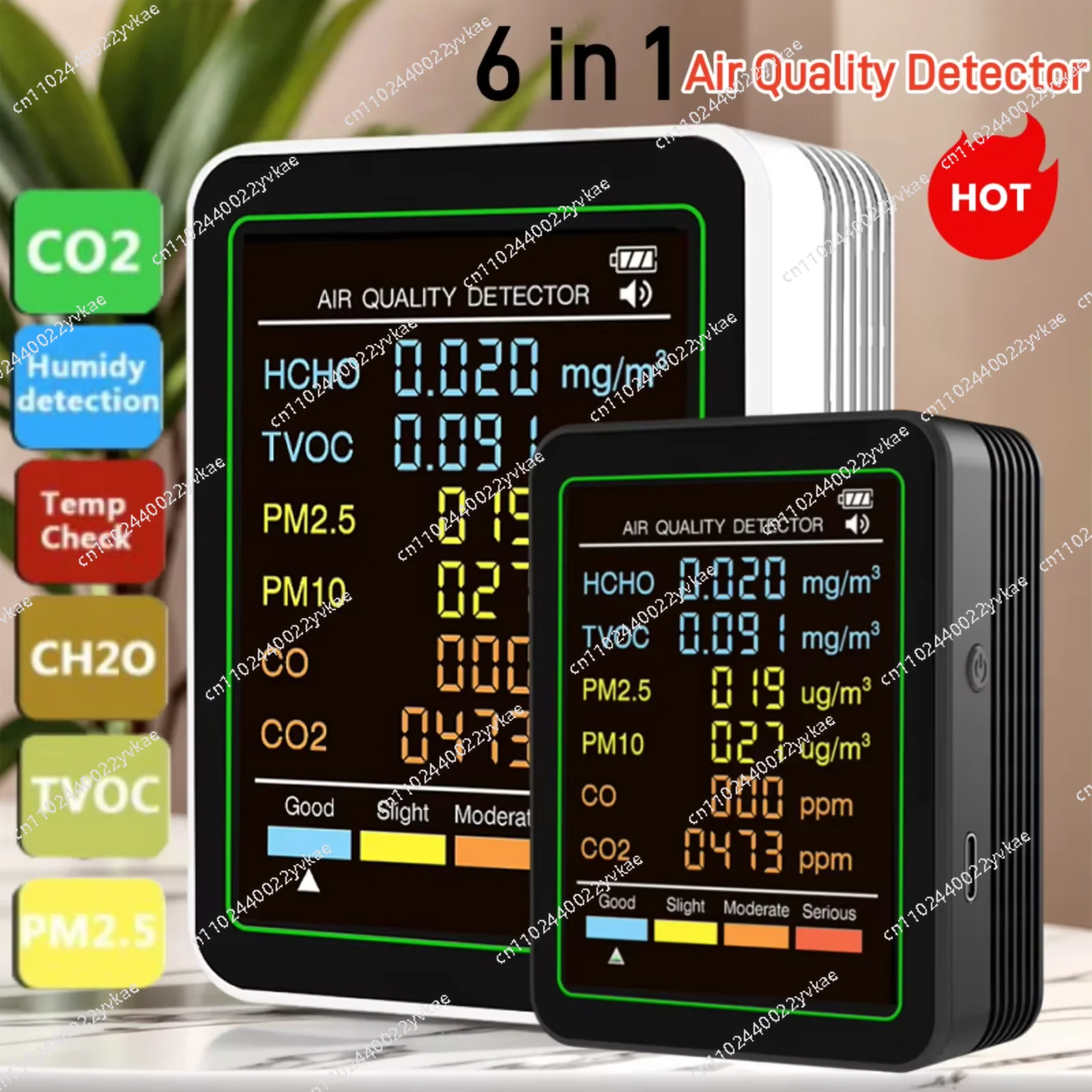 

Многофункциональный детектор качества воздуха 6 в 1, тестер, измеритель температуры и влажности TVOC PM2,5 PM10 CO2, бытовой