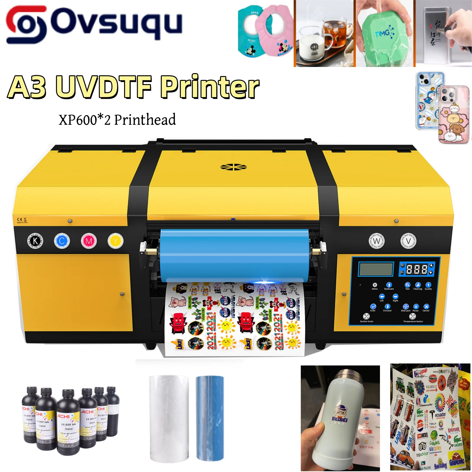 

EU Stock ACHI A3 UV DTF 2 in 1 Printer XP600 Printhead Waterproof Dustproof Overlay Sliding Crystal Sticker for Wooden Glass
