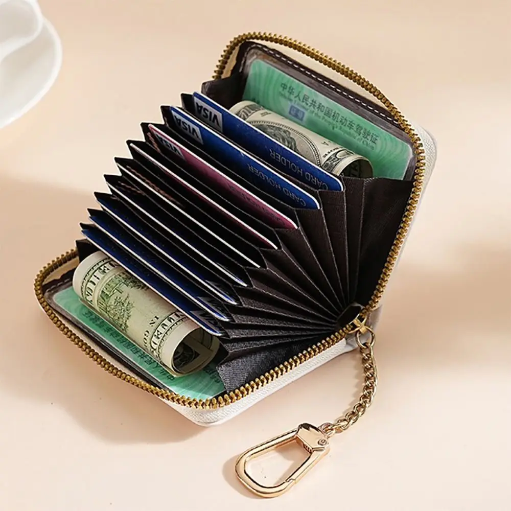 Cute PU Leather Card Case Multi-slot Large Capacity ID Card Holder With Keychain Coin Purse
