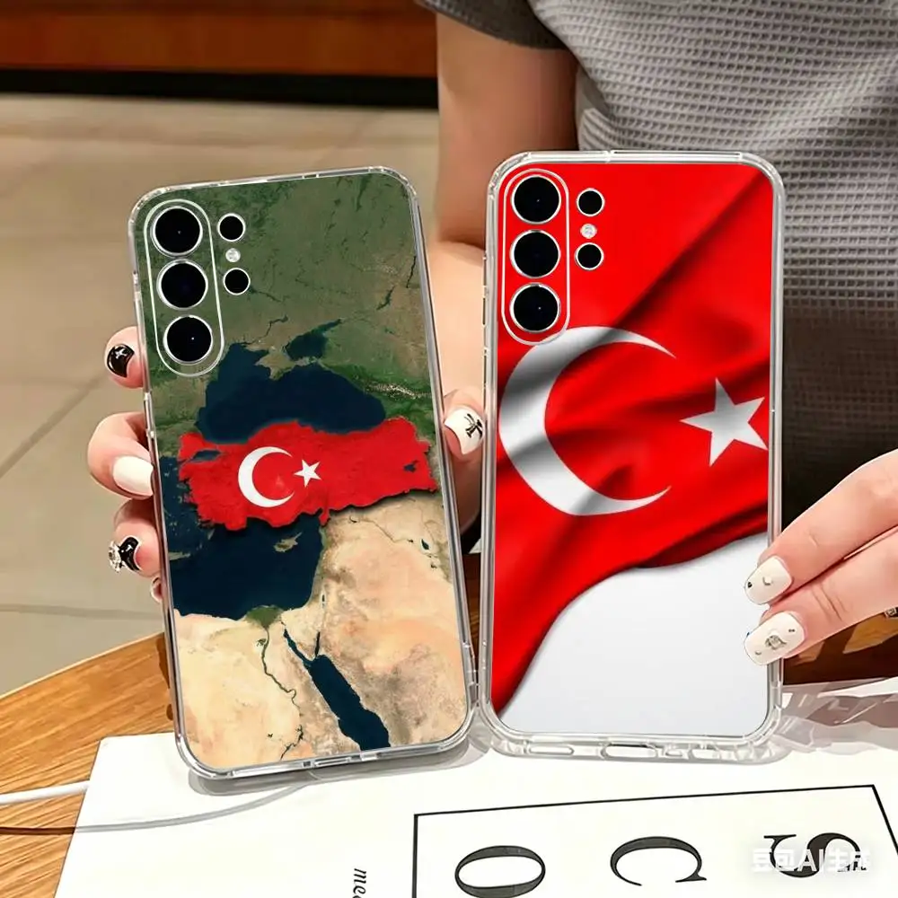Flag of Turkey Clear Hard Phone Case For Samsung S25,24,23,22,21,10,9,Ultra,Plus,Lite Transparent Cover
