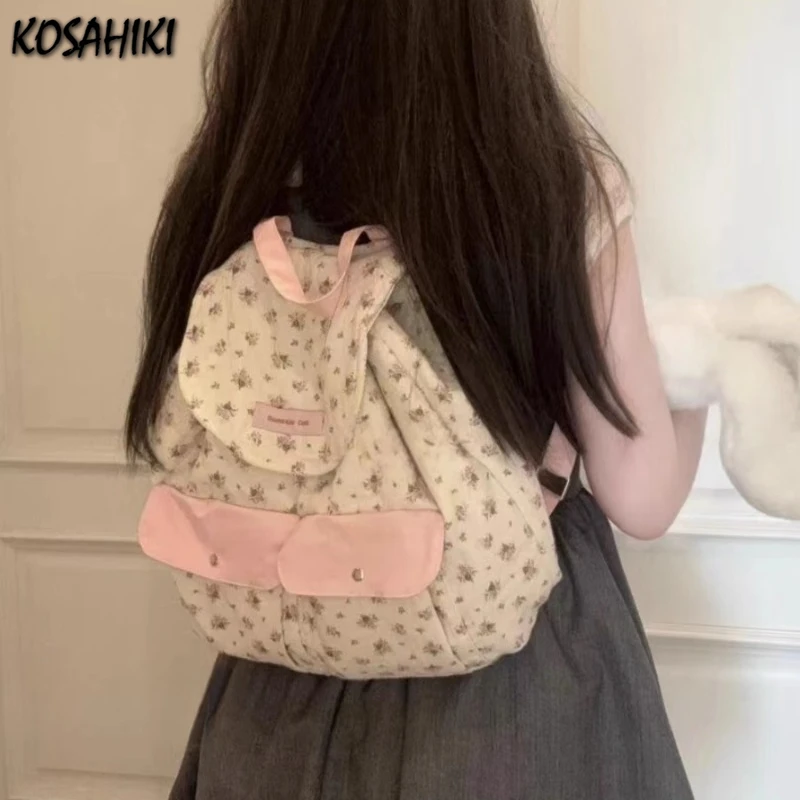 2024 Women Fashion New Casual Backpack Girls Sweet Kawaii Flower Schoolbags Y2k Aesthetic Chic All Match Backpacks for Students