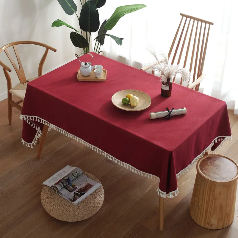 INS Nordic Solid Color Fashion Modern Rectangle Table Cover Patry Antifouling Imitation Cotton Linen Macrame Table Cloth