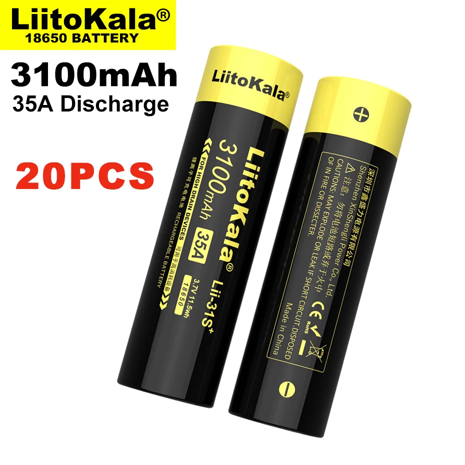 20PCS  New Original LiitoKala  Lii-31S 18650 Battery 3.7V Li-ion 3100mA 35A Power Battery For High Drain Devices.