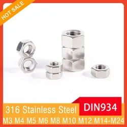 M3 M4 M5 M6 M8 M10 M12 M14 M16 M18 M20 M22 M24 DIN934 A4-80 316 Stainless Steel Hex Hexagon Nuts Coarse Thread