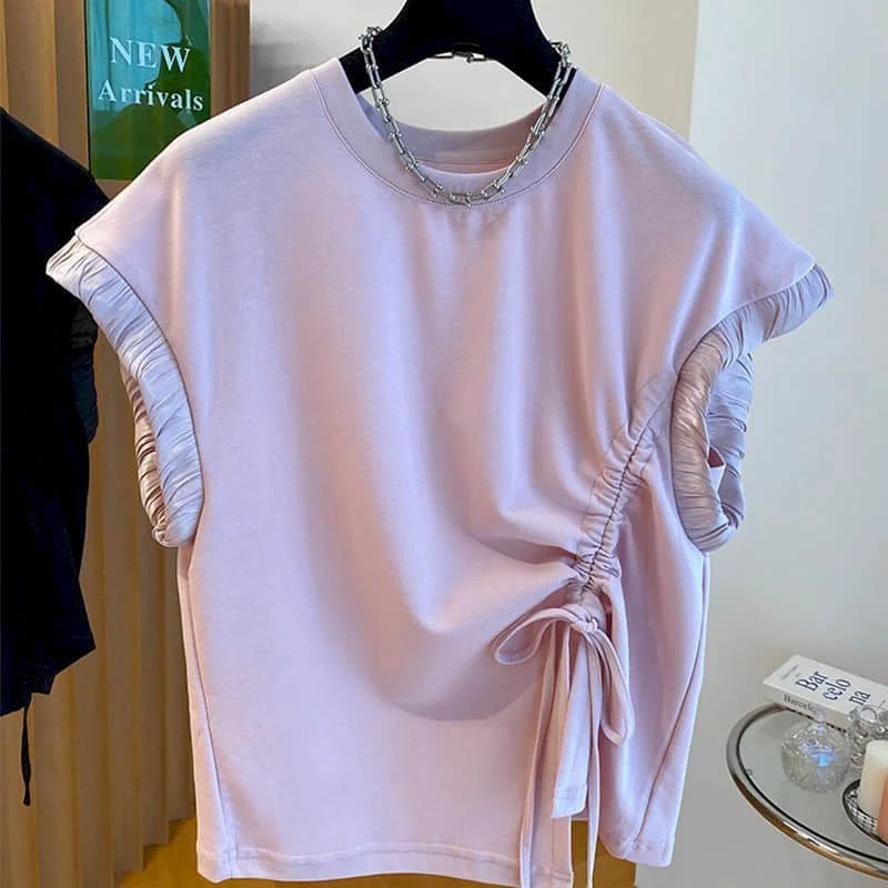 

Cotton Vests for Women Summer Thin Minimalism Korean Style Casual Loose Elegant Tanks O-neck Sleeveless T-shirts Women Clothing