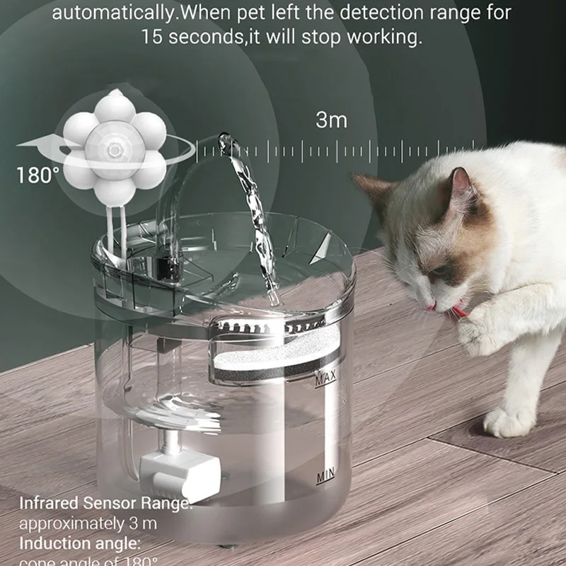 

Pet Fountains 2L Automatic Smart Drinker Feeder Water Dispenser Water Fountain Filter for Cats Pet, Clear