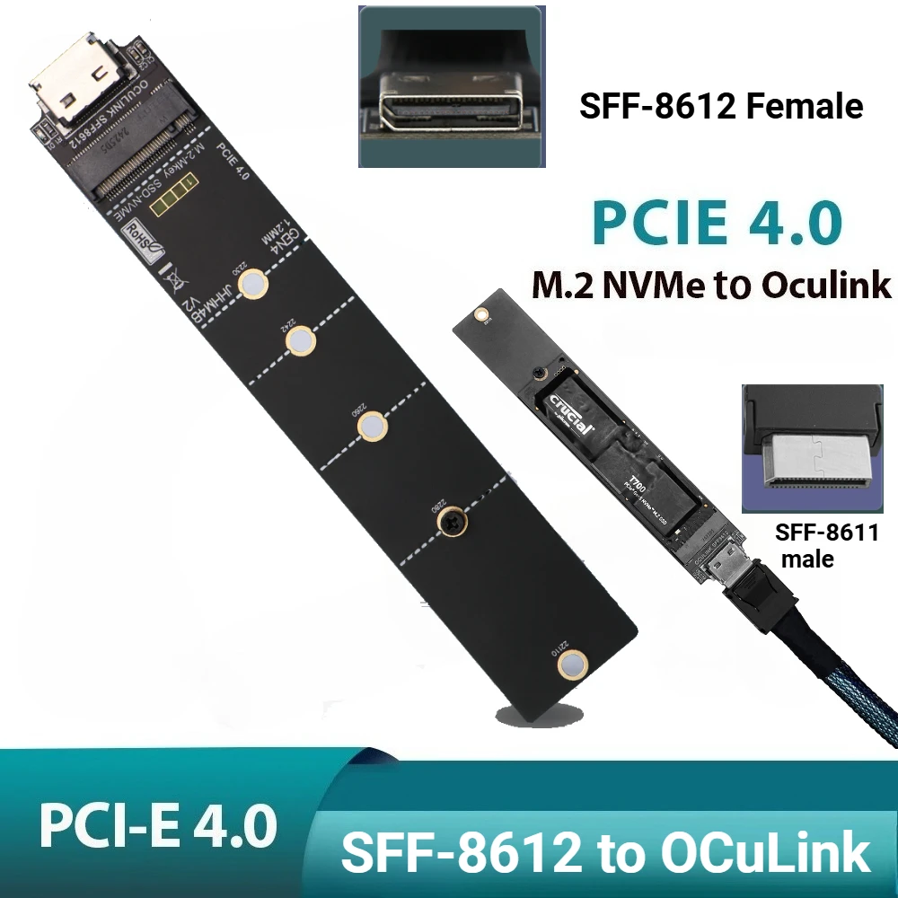 

Настольные ноутбуки -M.2 M Key to Oculink SFF-8611 Плетеный кабель M.2 NVME к OCuLink M2 к SFF-8612 Адаптер PCI-e 4.0 Gen4 SSD-кабель