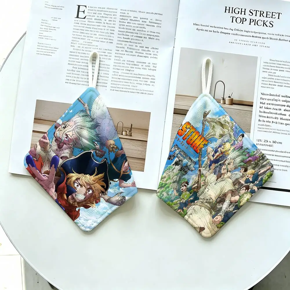 Dr.STONE Anime Thickened Polyester Cotton Hanging Towel, High Absorbent Hand Wiping Towel for Indoor Use