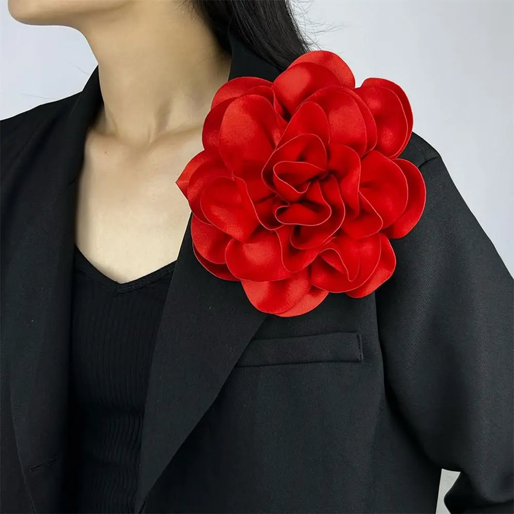 Oversized Brooch Pin for Women Rose Flower Brooches Lapel Pins Delicate Elegant Silk Clothes Accessories Camellia Flower