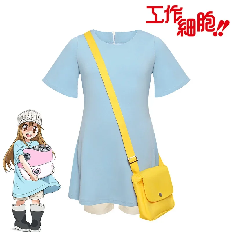 Anime Cells at Work!  Platelet Cosplay Costume Hataraku Saibou Girl T-shirt Shorts Hat Bag Halloween Carnival Party Uniform Kids