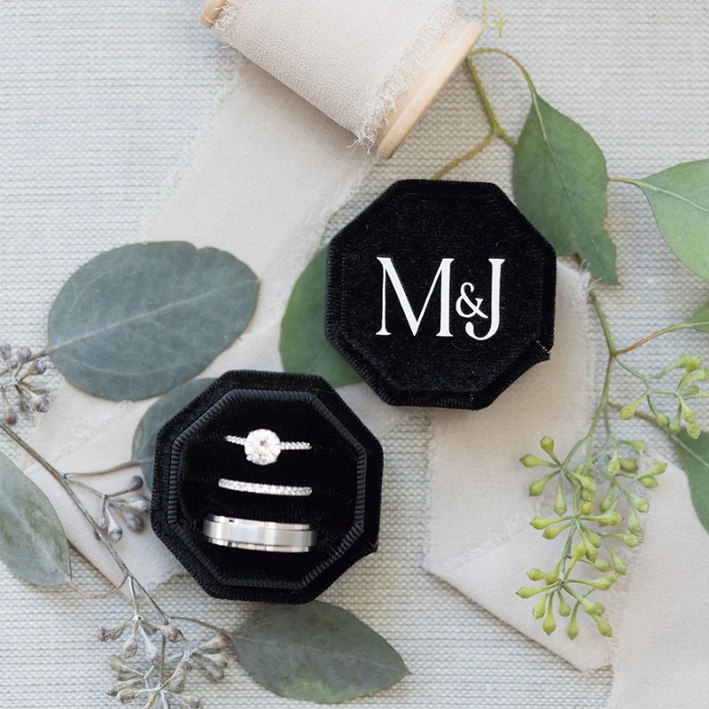 مخصص خواتم الزفاف صندوق الثلاثي فتحة المثمن المخملية خاتم صندوق خاتم الخطوبة صندوق خاتم الزواج شخصية صندوق هدية للذكرى السنوية #2