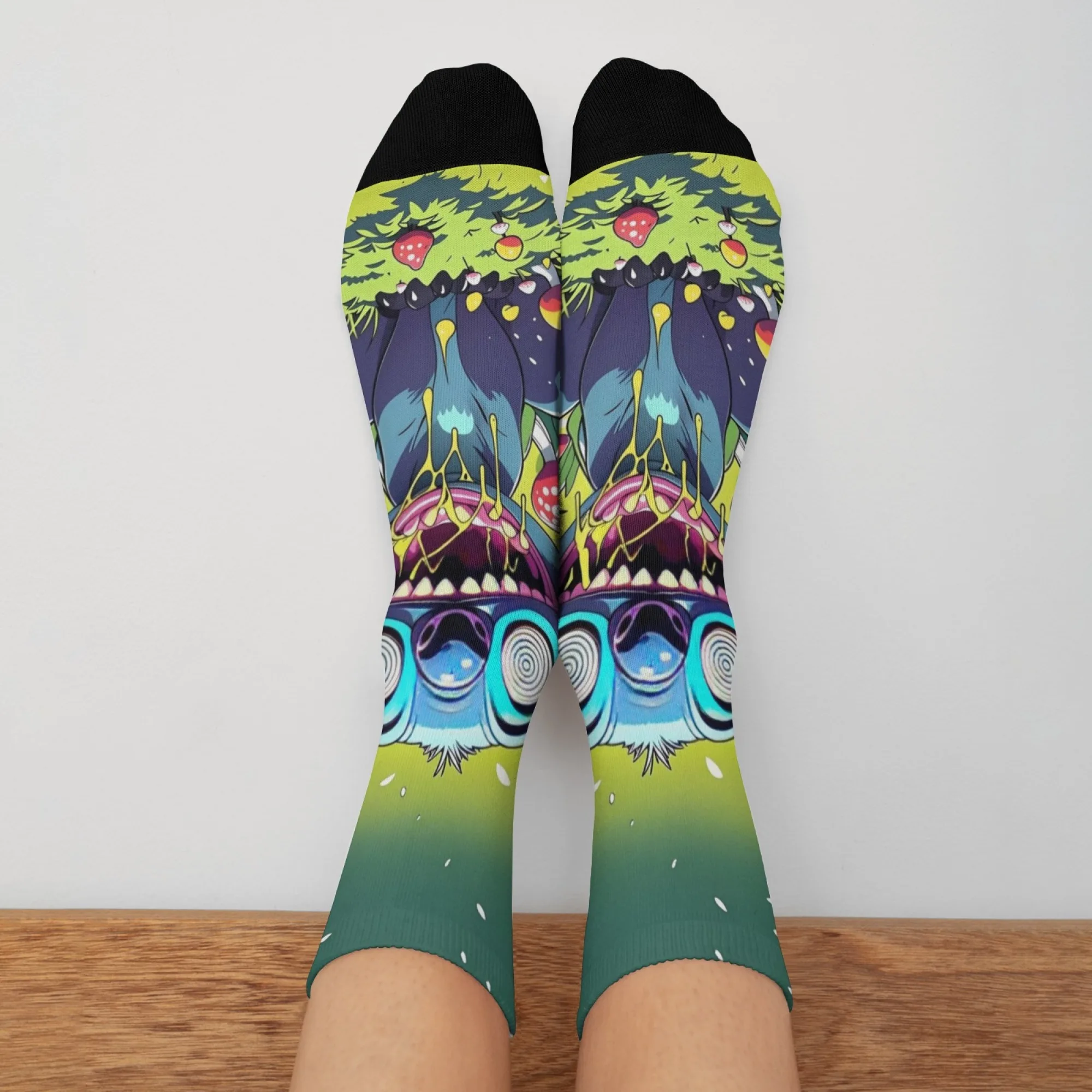 

Новинка, забавные мужские носки с зеленым мультяшным принтом грибов, мягкие удобные повседневные модные носки для экипажа, сумасшедшие вечерние счастливые носки