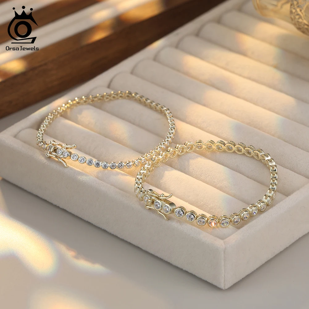 ORSA JEWELS 925 Sterling Silver Tennis Bracelet for Women 1.5/2/3mm Cubic Zirconia Handmade Chain Bracelets Party Jewelry SB143