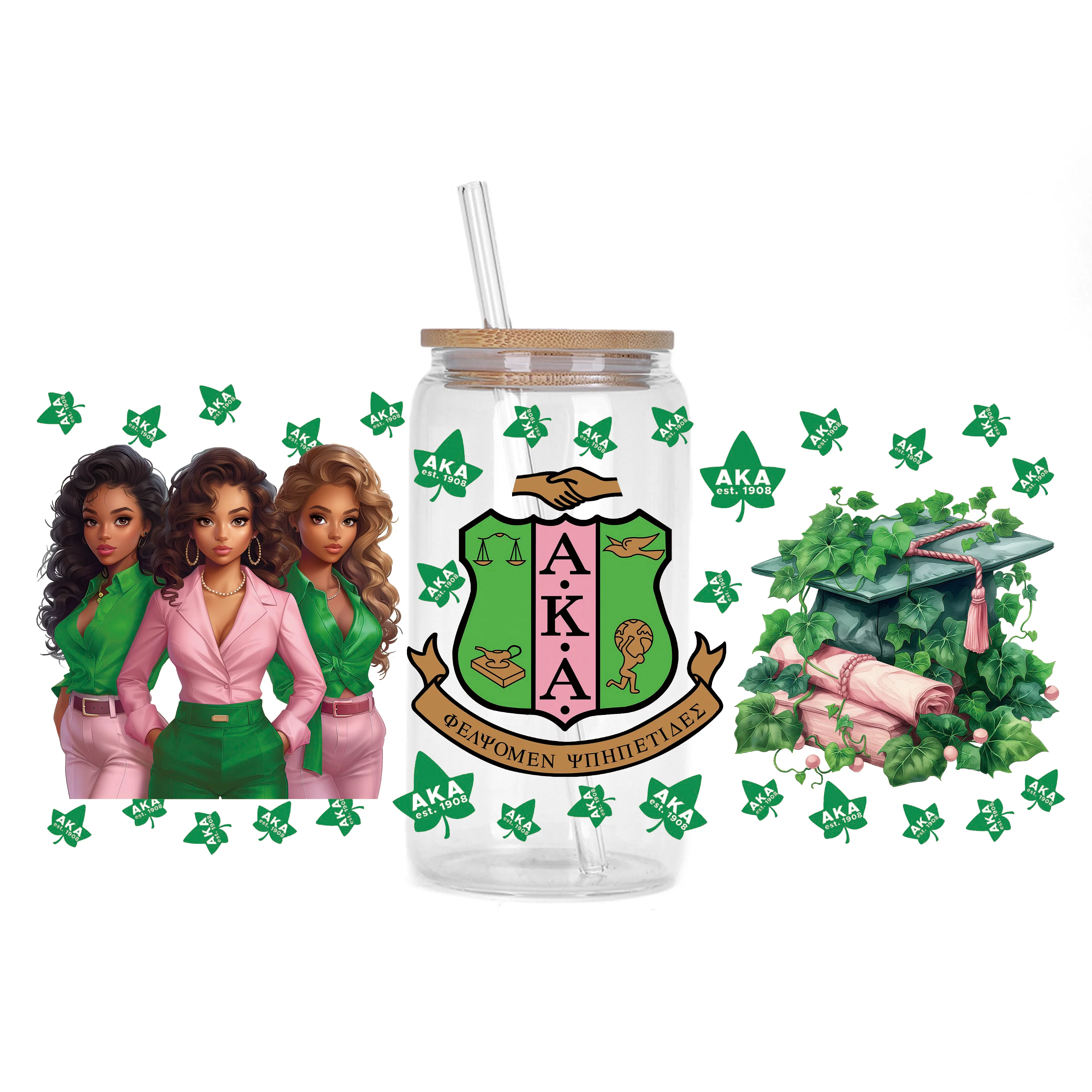AKA series waterproof DIY Decals 3D transfers uvdtf crystal stickers 16oz uv dtf cup wraps for Libbey Glasses