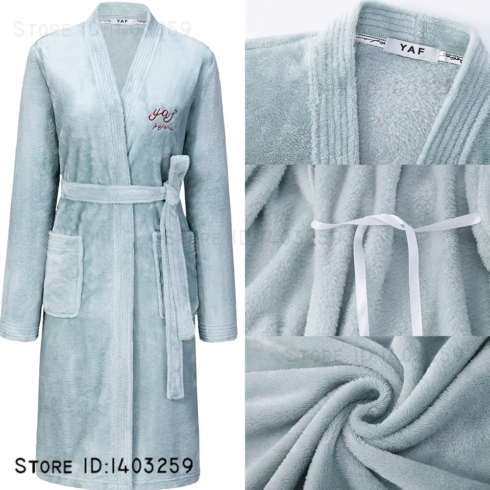 

Autumn Winter New Flannel Robe Female Kimono Bathrobe Gown Yukata Sexy Women's Sleepwear Home Dress Warm Coral Fleece LoungeWear