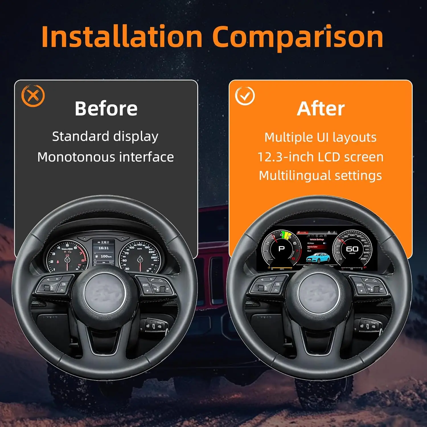 Digital Instrument Cluster for Audi A3 V8 2014-2020 CarPlay Android Auto Speedometer,Dashboard 12.3'' HD virtual cockpit LCD view 3