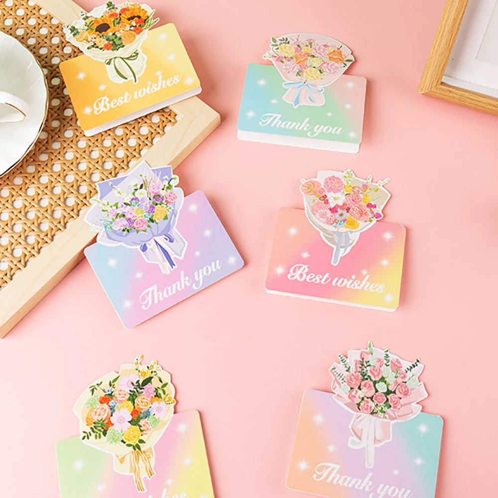 6 pcs 3D Flower Appreciation and Blessing Card English Appreciation Card Flower Shop Blessing Festival Card
