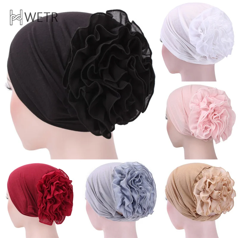 Frauen Blume dehnbar Turban Kopf Wickel band Chemo Bandana Hijab plissiert indisch