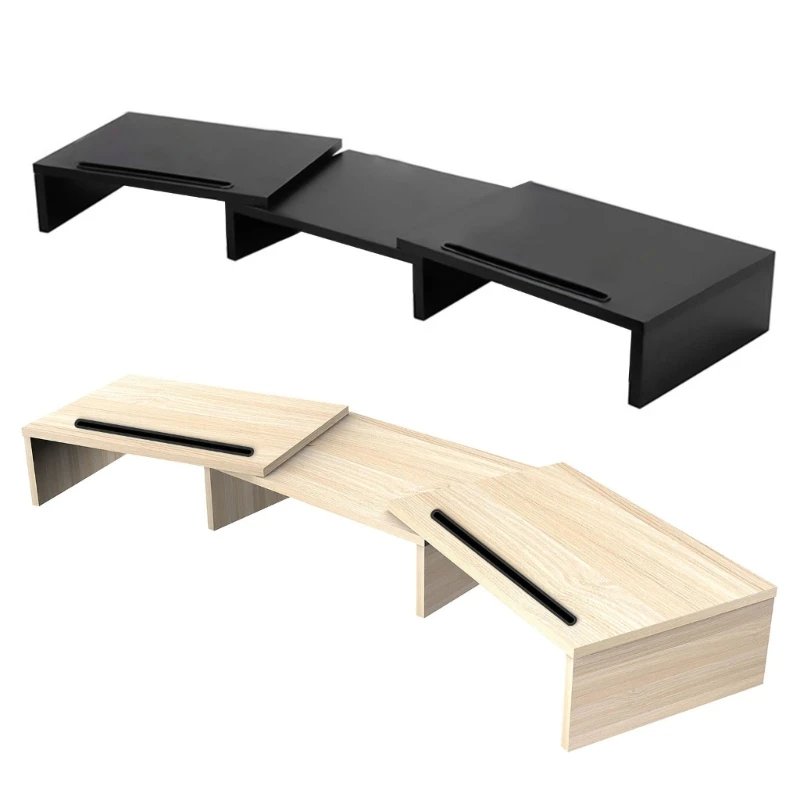 Double Monitor Stand Wood Monitor Stand for Desk 3 Shelf Screen Stand Desk Organizers Adjustable Length Angles