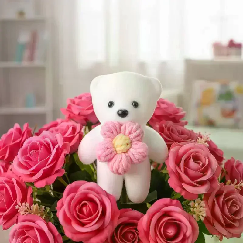 7/10Pcs Valentines Day Gift Bouquet Bear Ice Cream Flower Bear For Wedding Bouquet Cute Bear Beautiful Flower Gift Home Decor - view 3