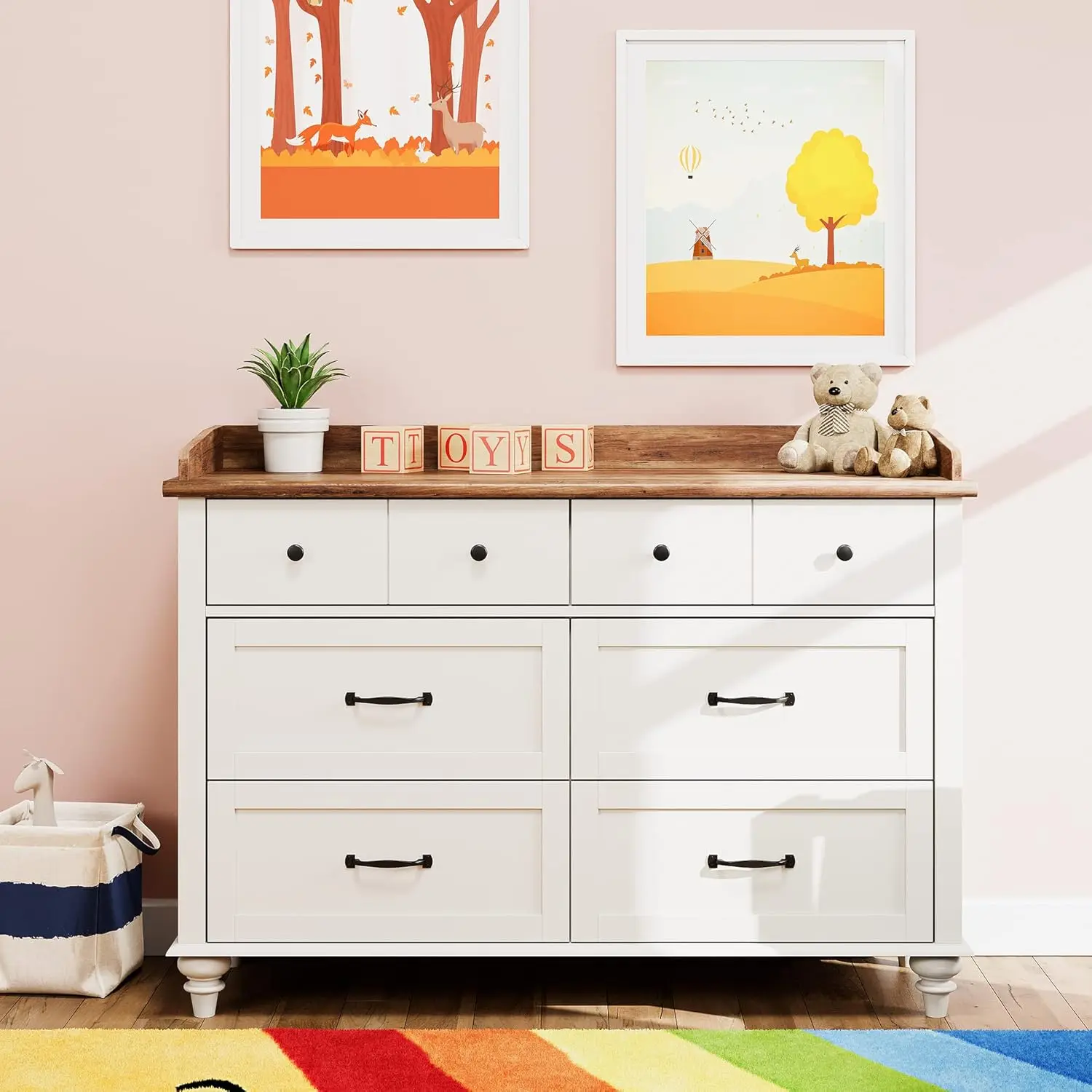 

Dresser for Kids Bedroom with 6 Drawers, Mid Century Baby Dresser Wide Chest of Drawers with Storage Cabinet Organizer fo