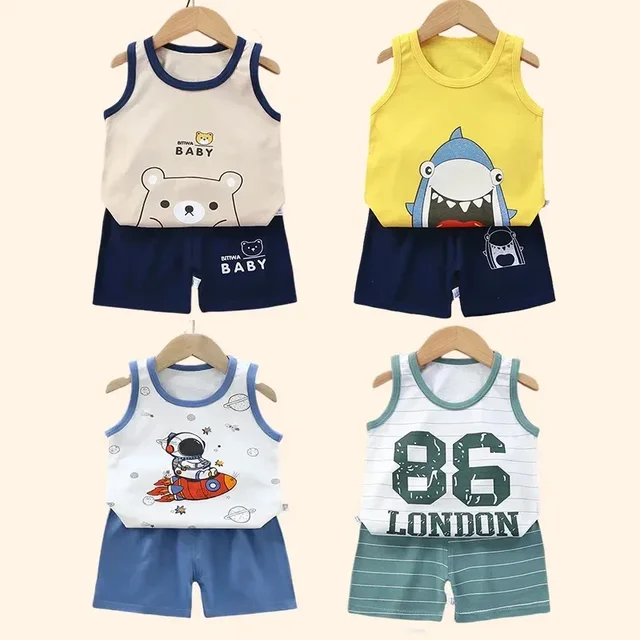 Zestawy dla dzieci ubrania dla dzieci chłopcy dziewczęta kamizelka letnia odzież dziecięca dziecięce bawełniane t-shirty spodenki Tank Top bez rękawów