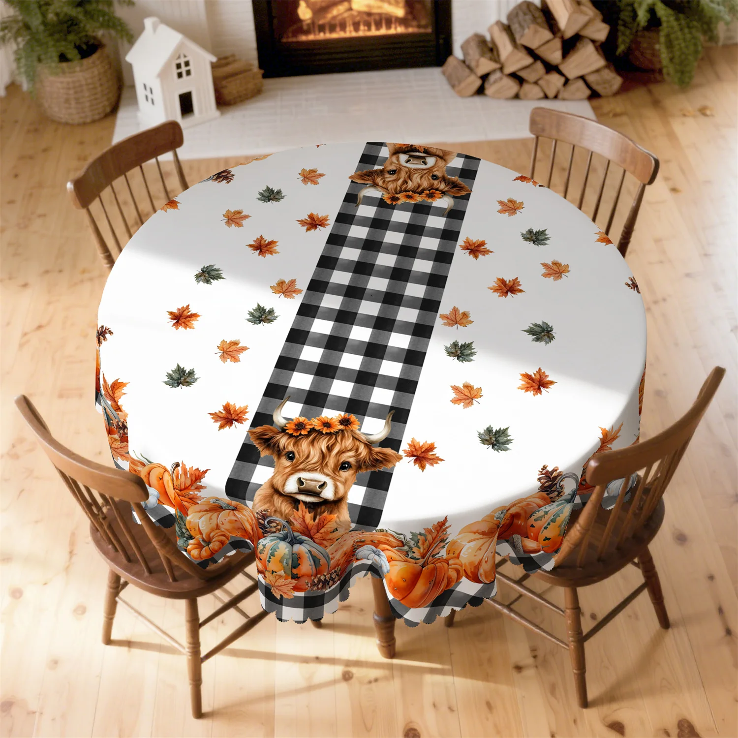 Pumpkin autumn maple leaf tablecloth, suitable for rectangular and round tables, washablezyc
