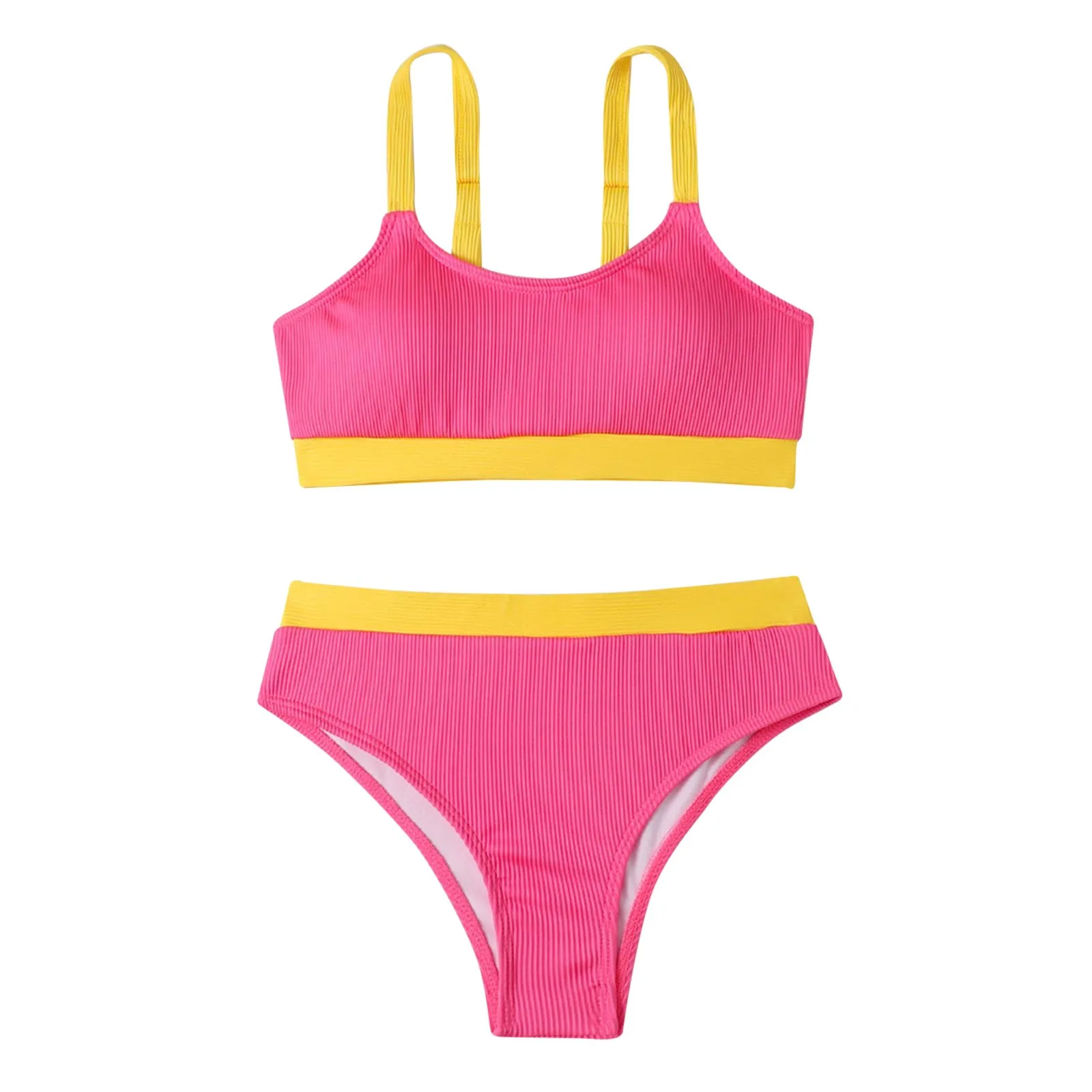 2024 Ribbed Women High Waist Bikini Set Solid Color Push Up Female Swimsuit Swimming Beachwear Suit Pool Bathing Swimwear