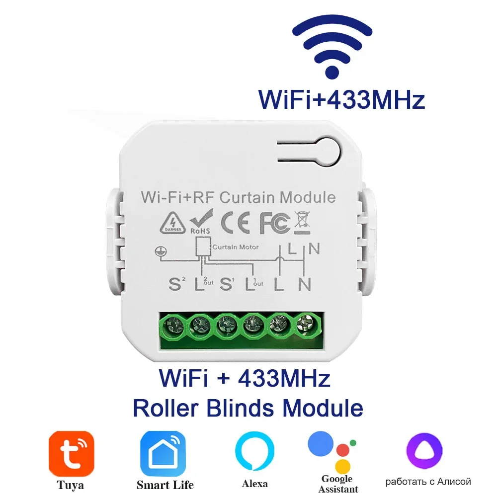 Tuya-WiFi Smart Curtain Module RF433 Switch Controllers for Roller Blinds Shutter Motor Smart Life App Support Google Home Alexa