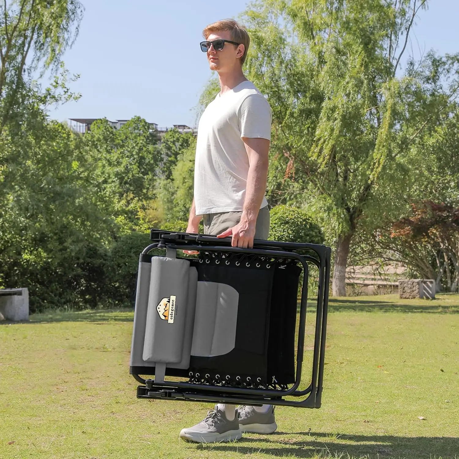 كرسي صالة مبطن كبير الحجم بدون جاذبية، كراسي قابلة للطي مضادة للجاذبية، كرسي عشب قابل للطي يدعم 350 رطلًا #5