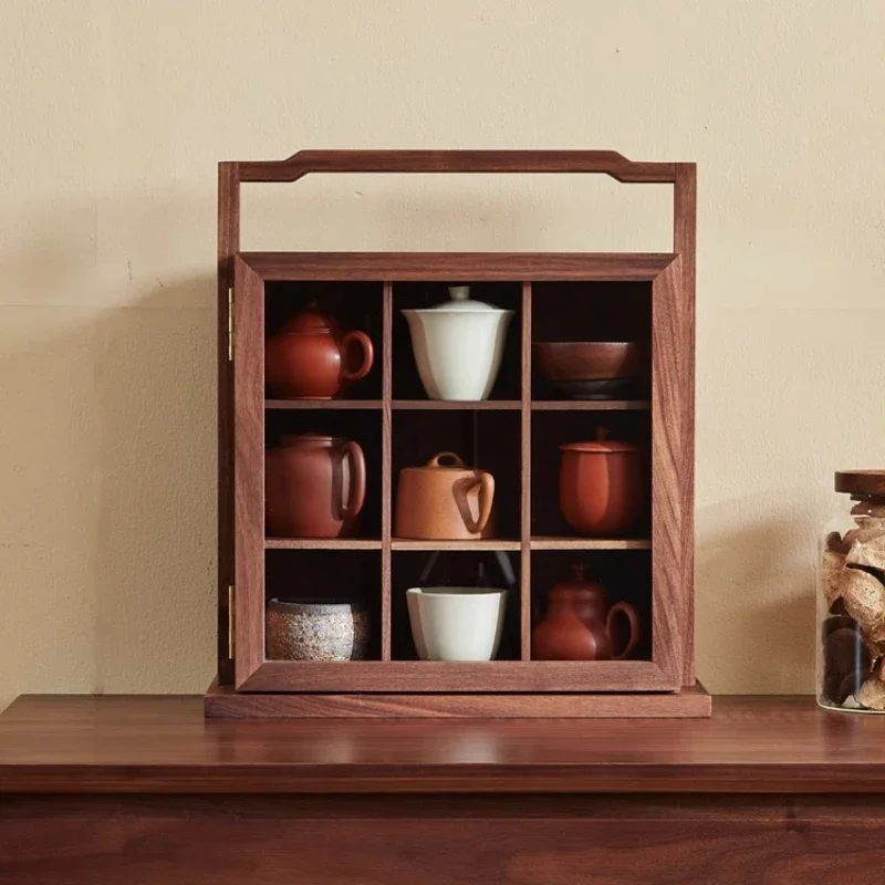 E22  Jiugongge desktop solid wood home Duobao Pavilion tea room tea set storage box display cabinet