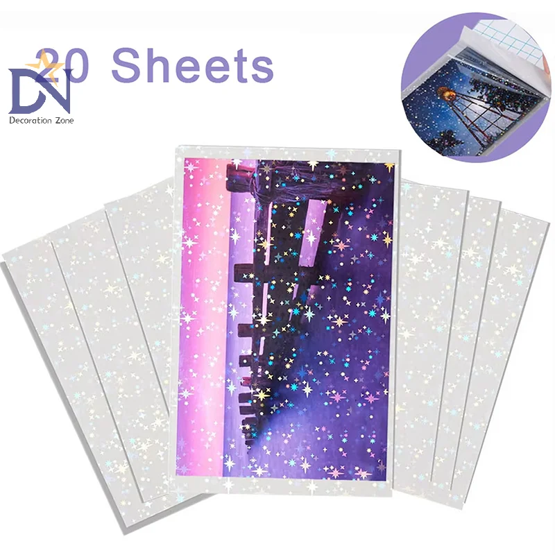 

Cold Laminating Film, Star Shiny Dot A4 Card Picture, Broken Glass Hologram, Set of 20 Holographic Film Stickers