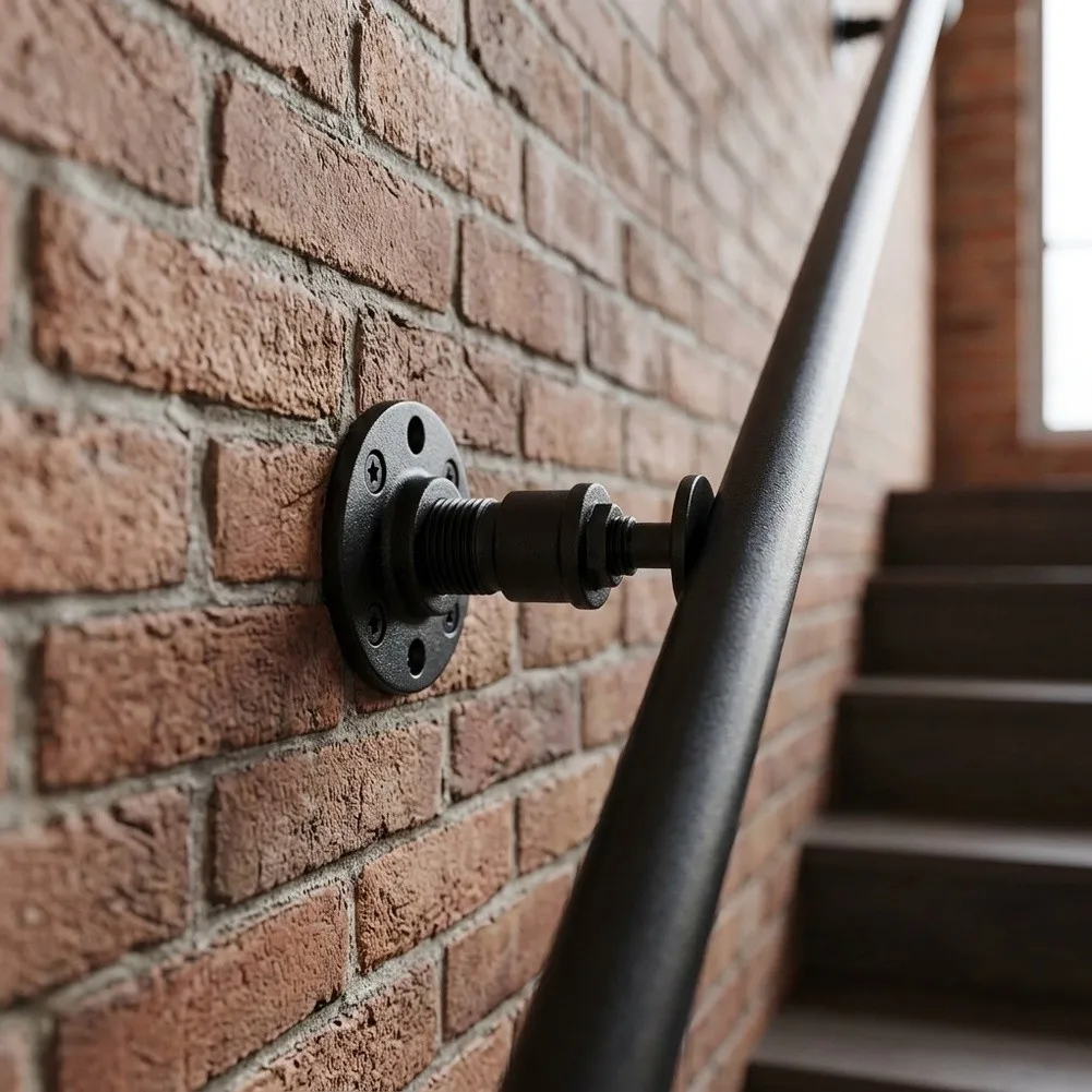 Iron Staircase Handrail Bracket Thickened Industrial Style for DIY Installation Compatible with Standard Pipes