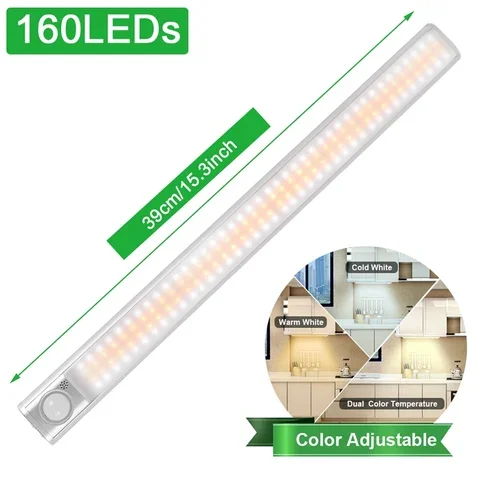 PATIMATE-luces LED con Sensor de movimiento, lámpara de noche para armario, cocina, dormitorio, retroiluminación de armario, PIR, 160