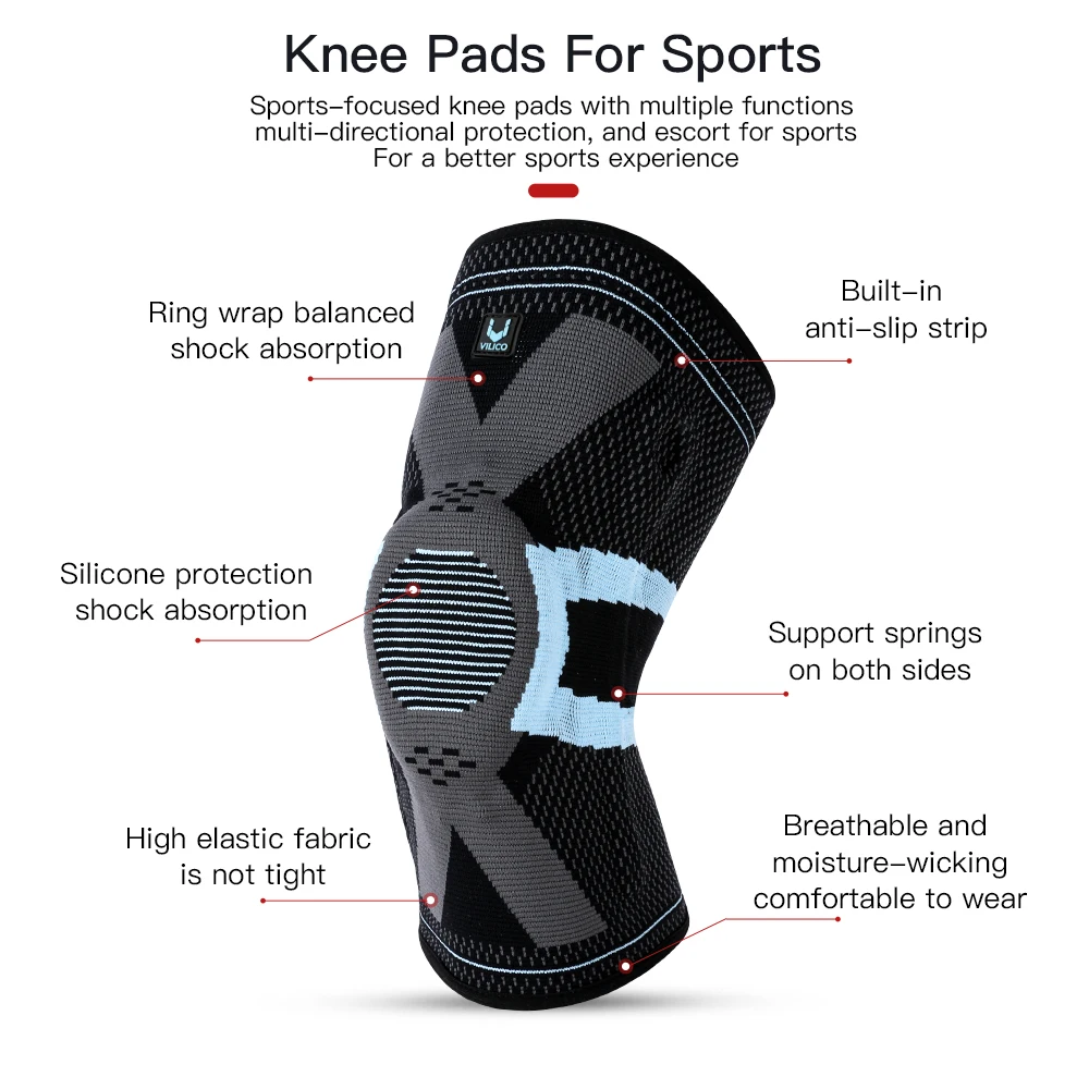 Protetores de Joelho VILICO, Absorventes de Impacto, Antiderrapantes, Tricotados, Adequados para Homens e Mulheres, Ideais para Ciclismo e Basquete