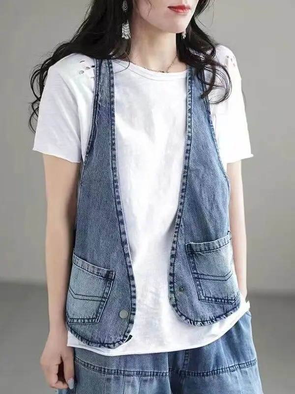 Gilet en jean pour femmes, ample, décontracté, rétro, mode, polyvalent, vêtements d'extérieur, ort Sve, bouton ket, doublé en coton, nouvelle collection printemps été